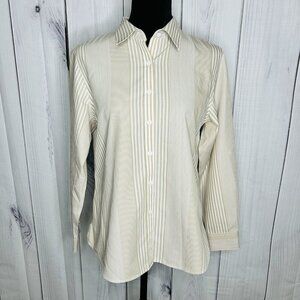 Pendleton Shaped Fit Button Up Shirt Sz 10 Petite Tan White Striped Long Sleeve
